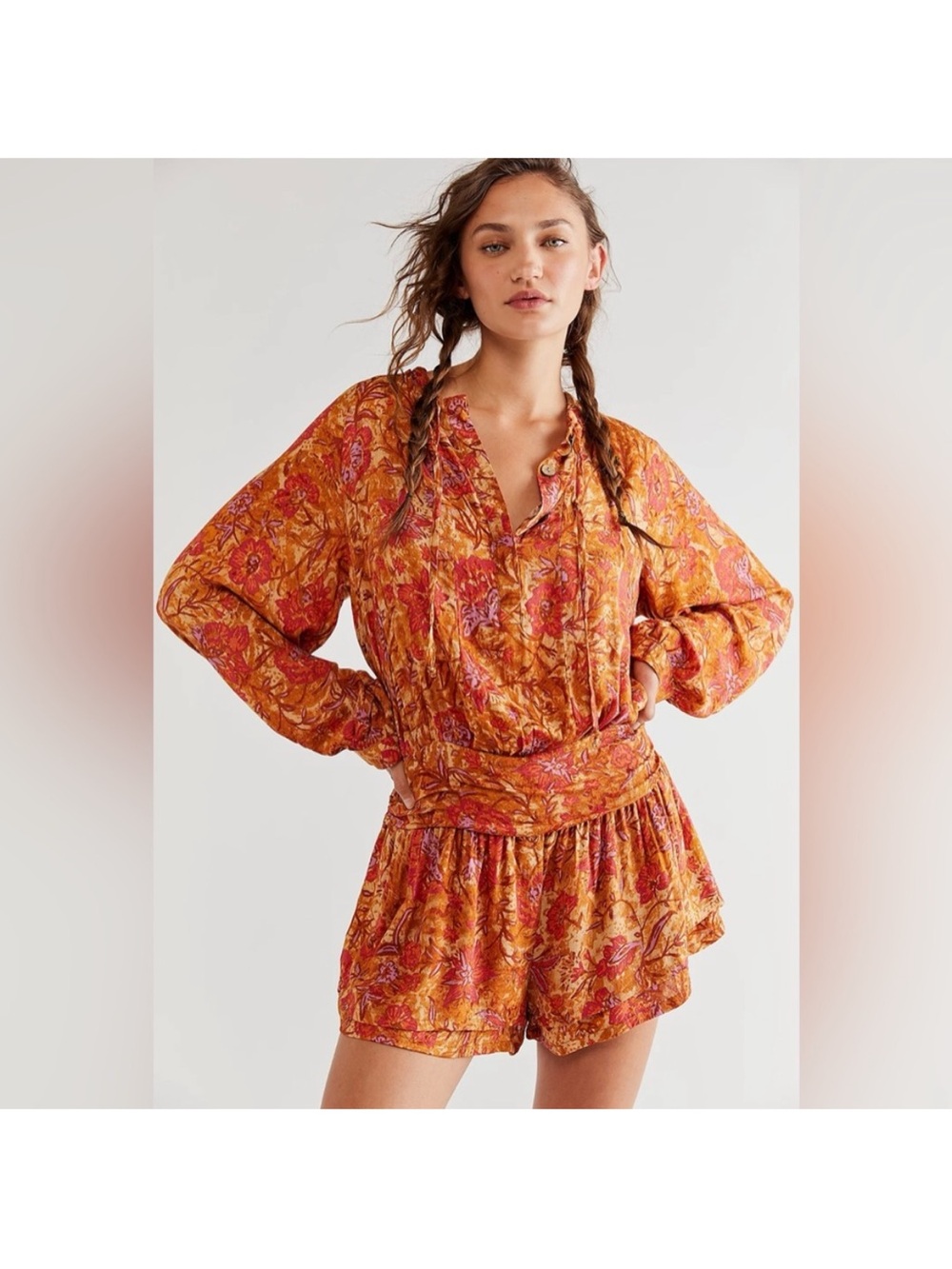 Free People  Dance Til Dawn Romper Ruffled Tie Up Romper